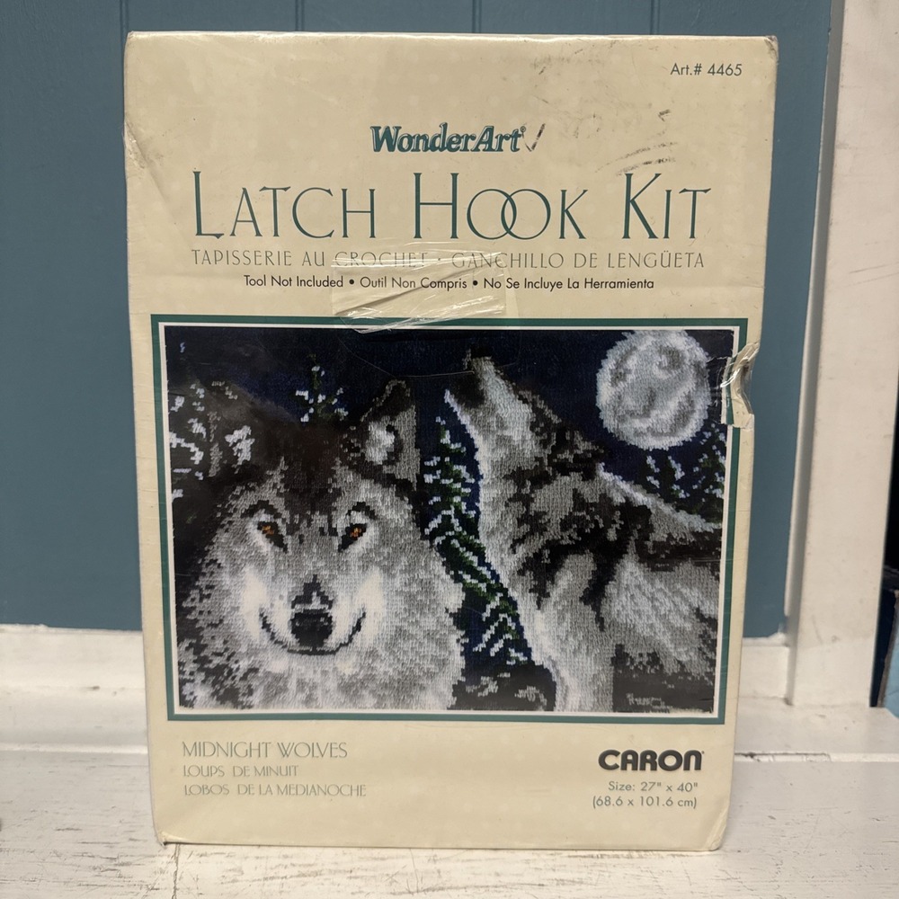 Wonderart Latch Hook Kit 27 Inch X 40 Inch-Midnight Wolves Made in USA 426130